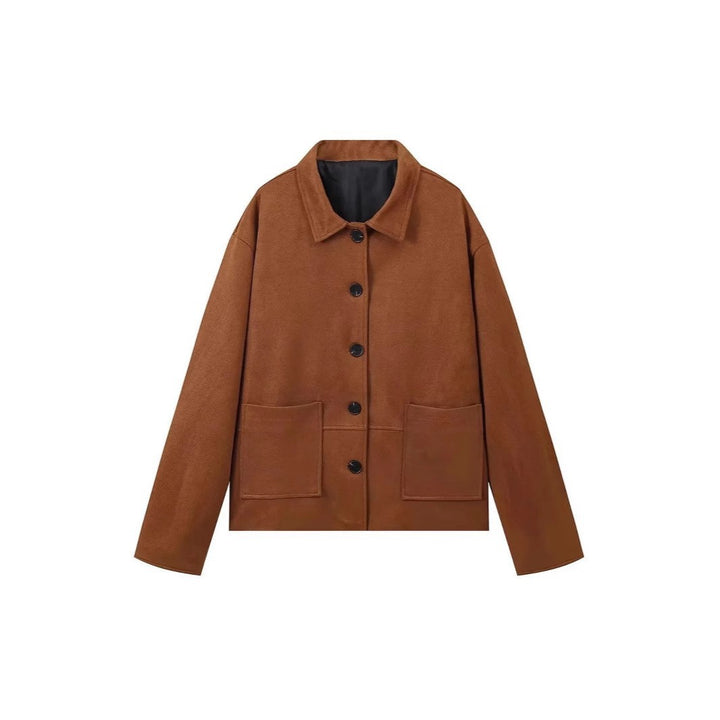 Damen oversized Suedejacke mit aufgesetzten Taschen und hochwertiger Knopfleiste Drune