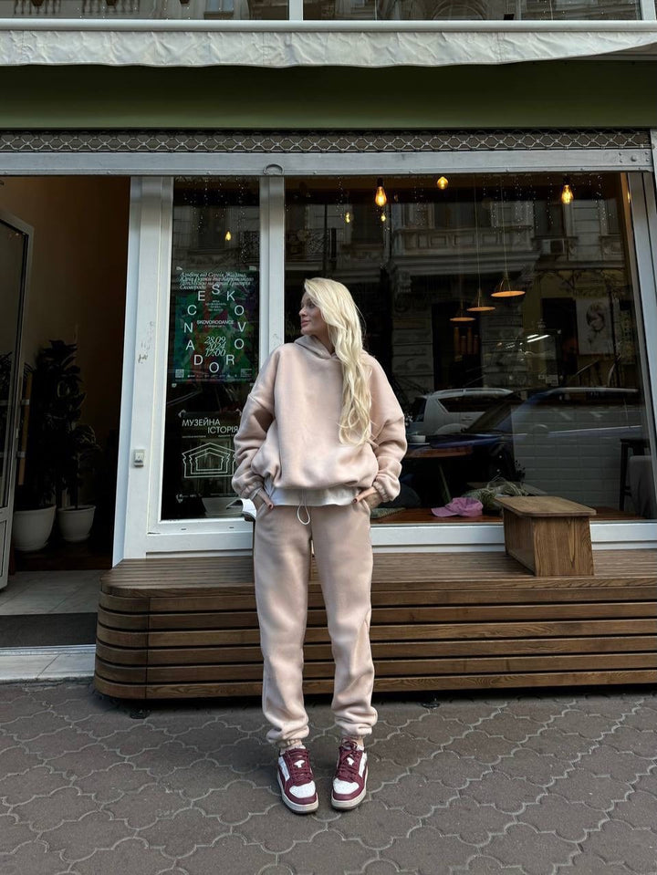 Damen Fleece Loungeanzug mit weiten Ärmeln und gemütlichem Schnitt Drune