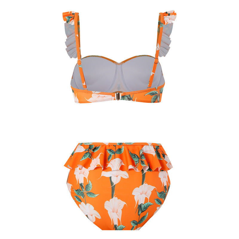 Damen Bikini-Set mit floralem Rüschendesign und elegantem Wickelrock Drune