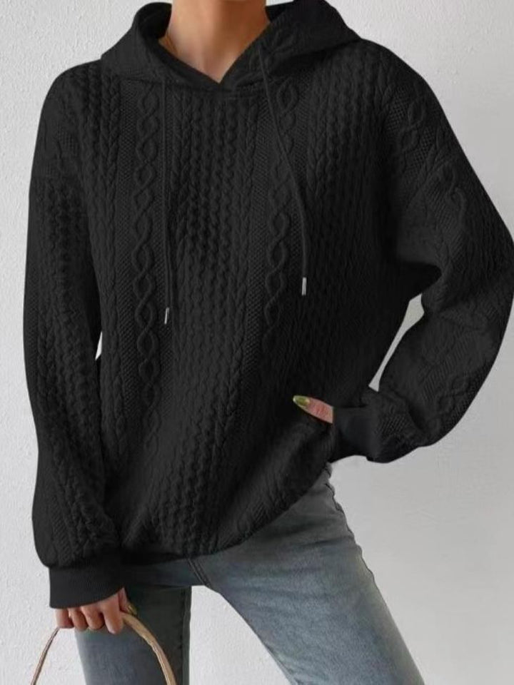 Damen Oversized Pullover mit strukturiertem Waffelmuster und Kapuze Drune