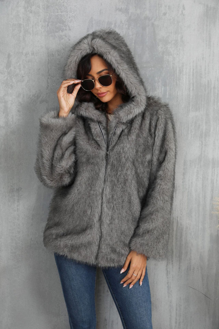 Drune | Kapuzenjacke - Plüsch Kunstfell - Lässiger Chic - Winteressenziell
