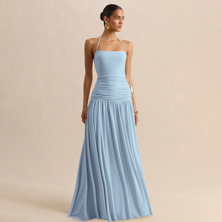 Damen Maxikleid mit Raffungen und schulterfreiem Design Drune