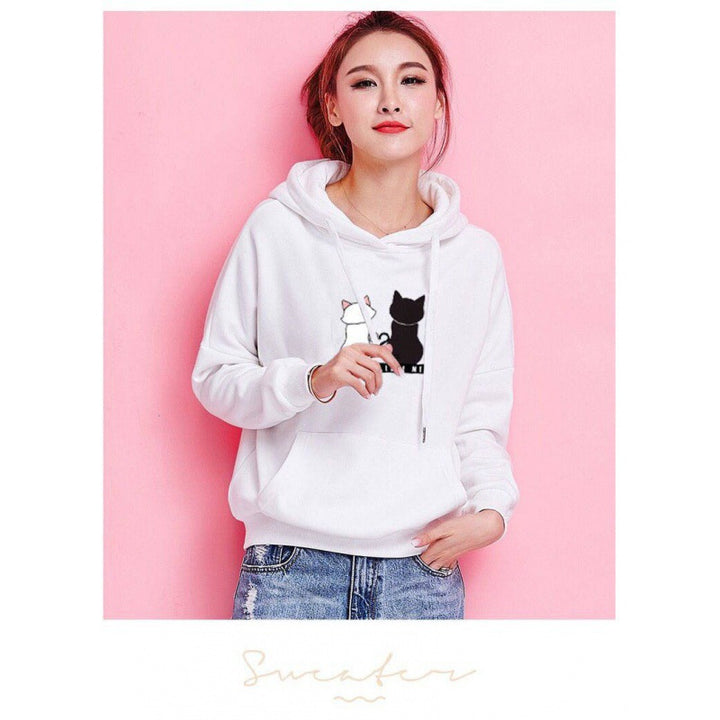 Damen Kapuzenpullover mit niedlichem Katzenmotiv und Kängurutasche Drune