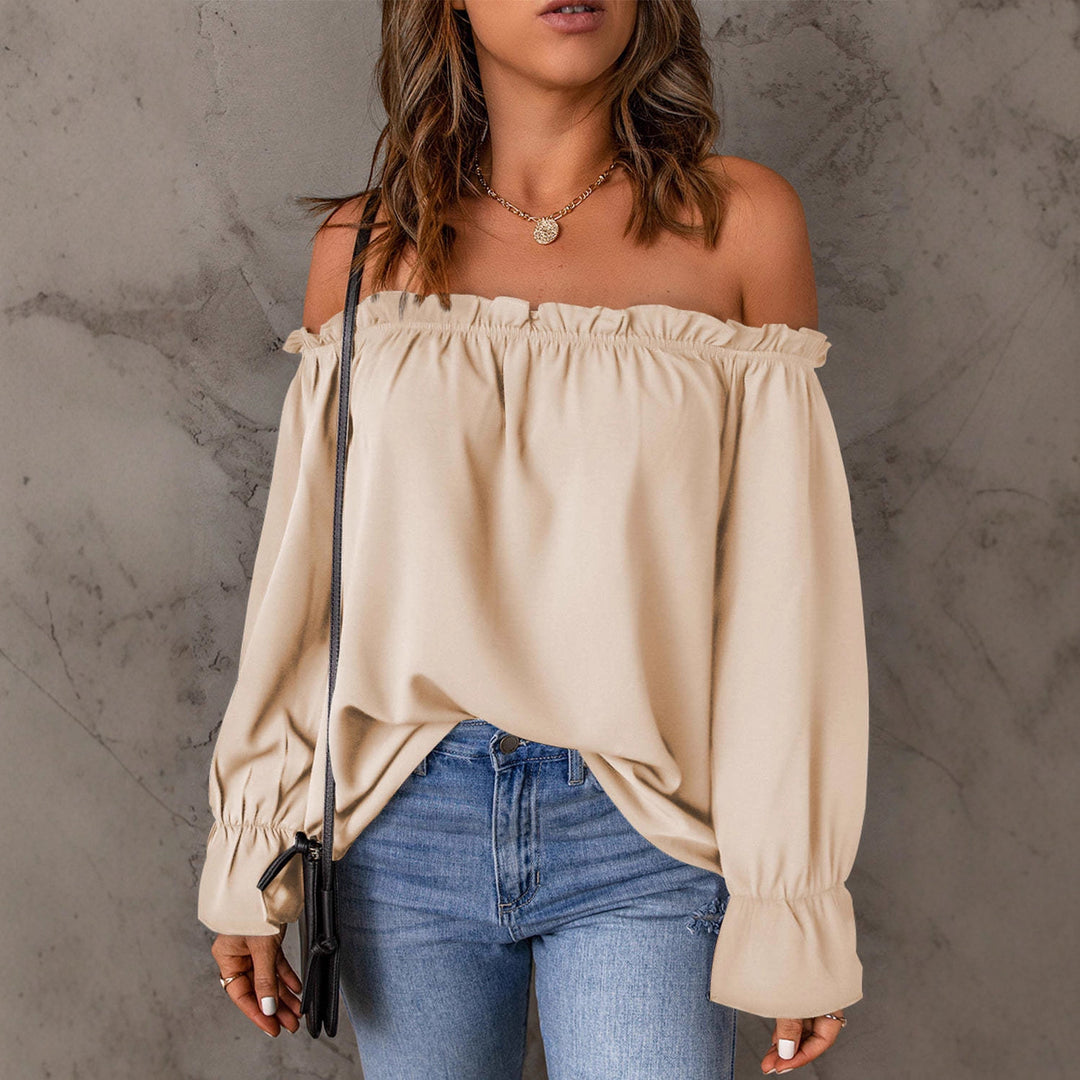 Damen Off-Shoulder Bluse mit Rüschendetails und langen Ärmeln Drune