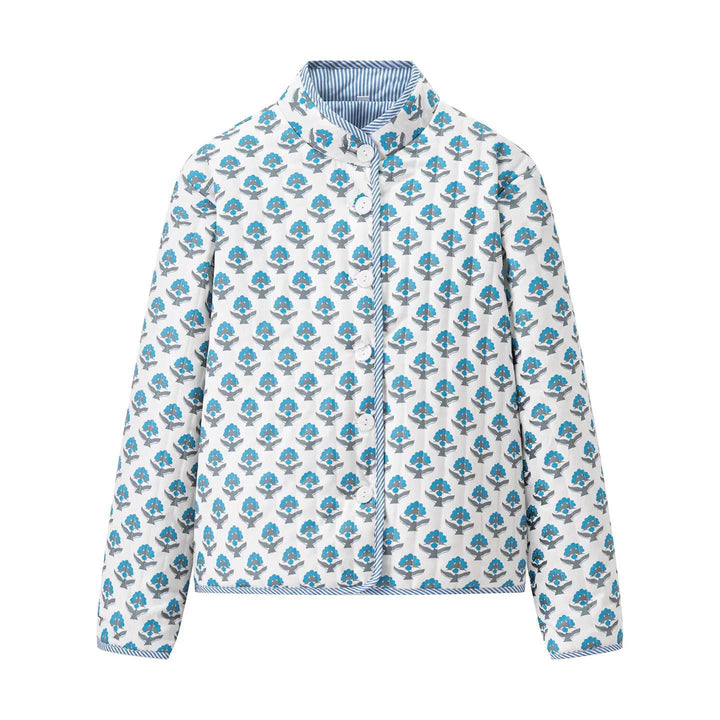 Damen gesteppte Blousonjacke mit floralem Muster und praktischen Knöpfen Drune
