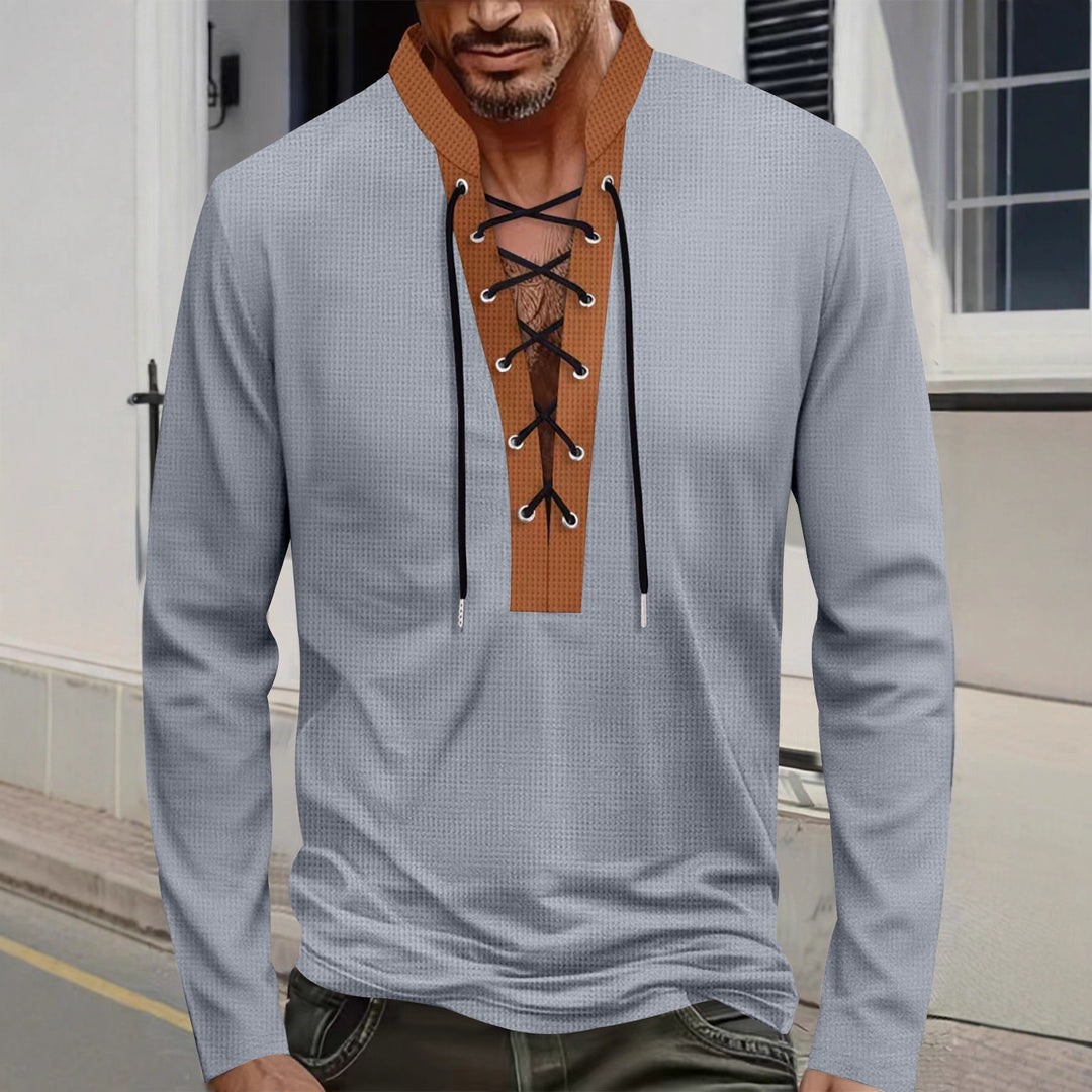 Herren modisches Langarmshirt mit Schnürung Drune