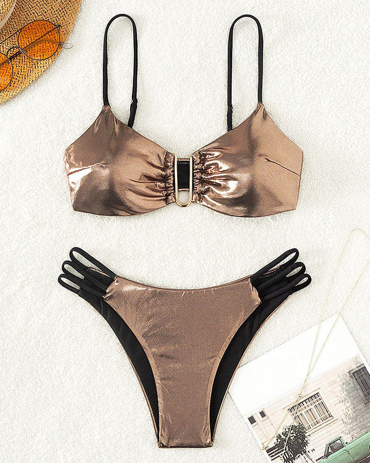Damen Bikini-Set mit raffinierten Schnüroptik und goldenen Akzenten Drune