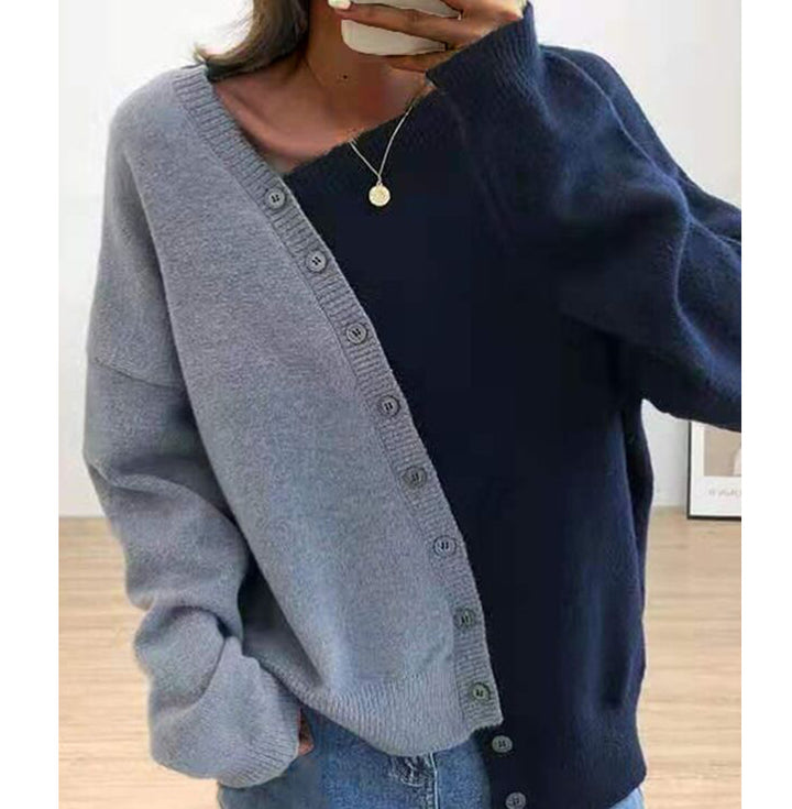 Damen Modische Strickjacke mit asymmetrischem Design und Knopfdetails Drune