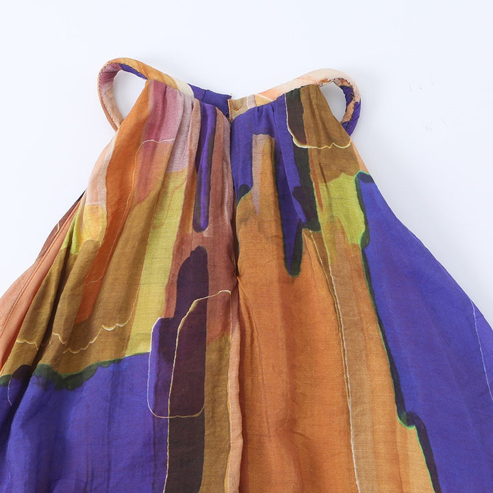 Damen Maxikleid mit hohem Kragen und fließendem Stoff Drune
