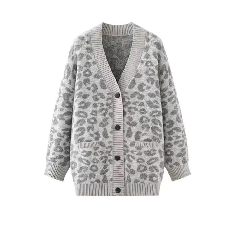 Damen Leichter Strickcardigan mit strukturiertem Leopardenmuster Drune