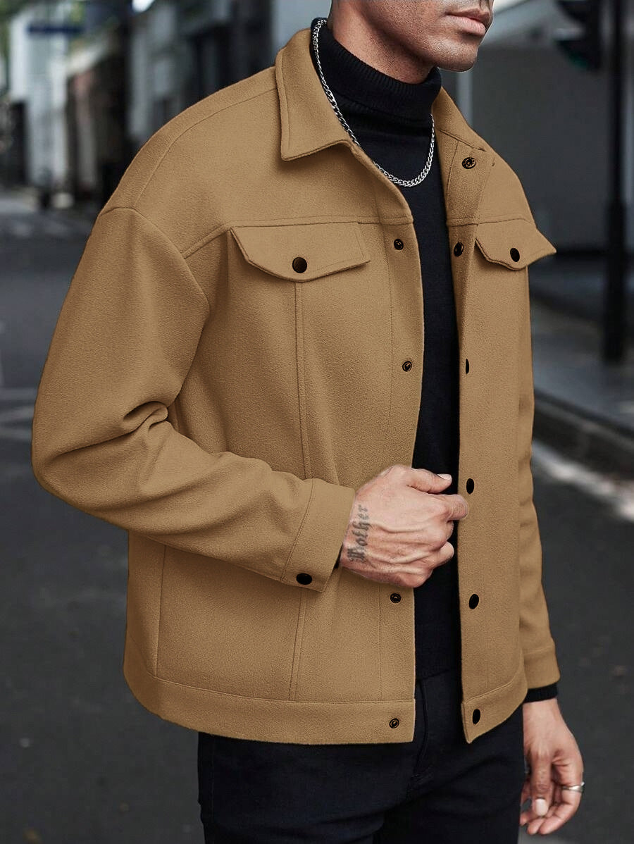 Herren nan Hemdjacke aus Wollmischung mit Druckknöpfen und Pattentaschen Drune