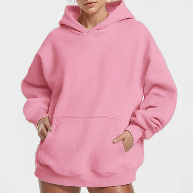 Damen nan extralanges Oversize Kapuzen-Sweatshirt mit Kängurutasche, weichem Fleece-Innenfutter und überschnittener Schulter Drune