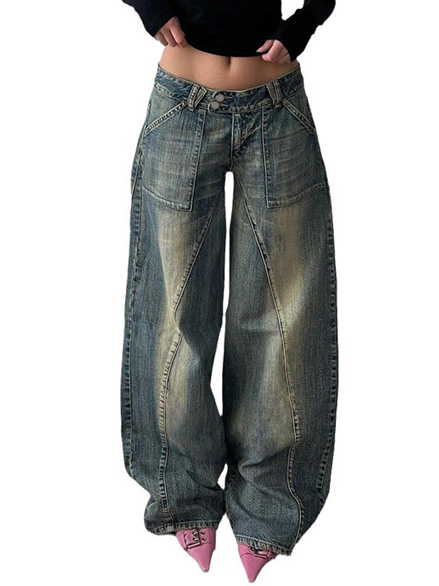 Damen weite Jeans mit lässigem Schnitt und einzigartigem Design Drune