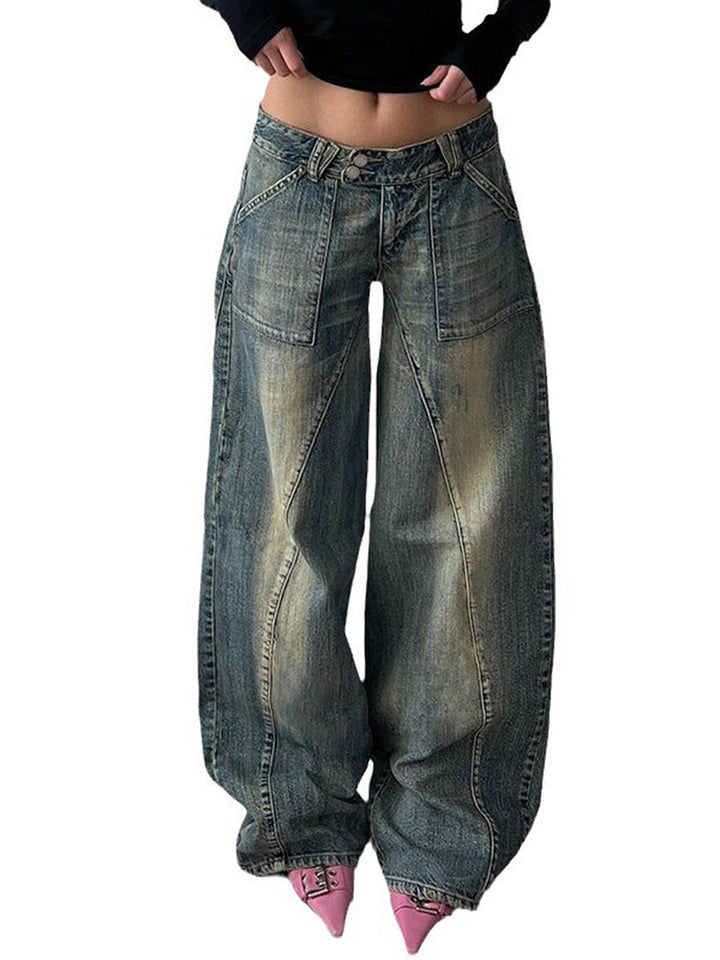 Damen weite Jeans mit lässigem Schnitt und einzigartigem Design Drune