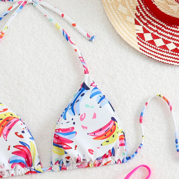 Damen Triangel-Bikini mit verspieltem Farbdesign und verstellbaren Bindebändern Drune