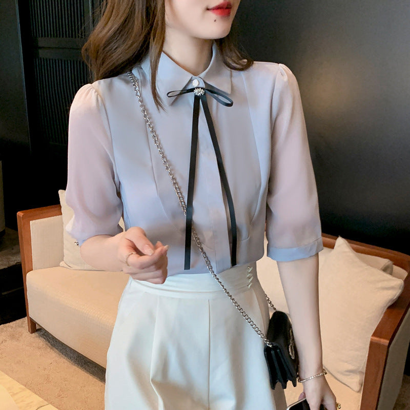 Damen Bluse mit dekorativem Kragen und transparenten Ärmeln Drune