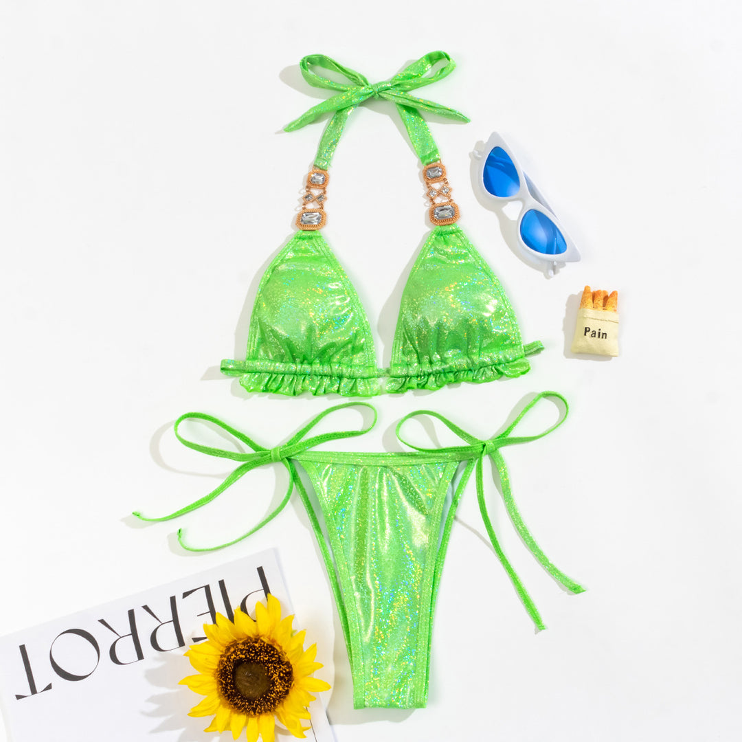 Damen Triangel-Bikini mit glitzernden Details und Raffungen Drune