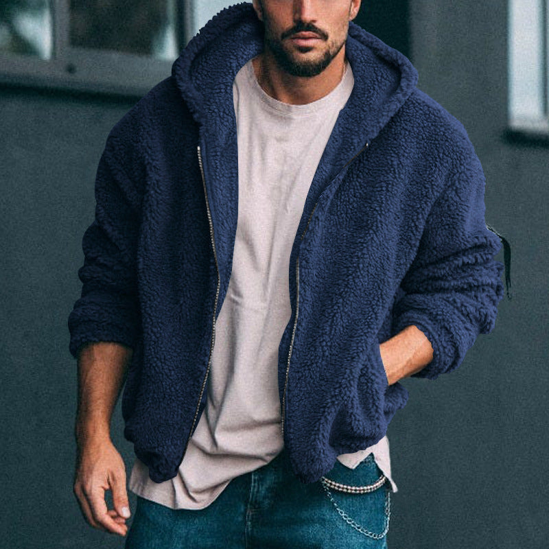 Herren Fleecejacke mit Kapuze und weich strukturiertem Innenfutter Drune