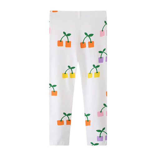 Mädchen Leggings mit fröhlichem Blüten- und Pflanzenmuster Drune
