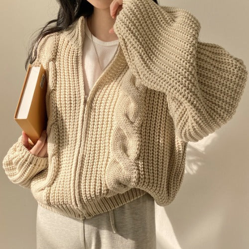 Damen Grobstrickjacke mit voluminösen Ärmeln und offener Front Drune