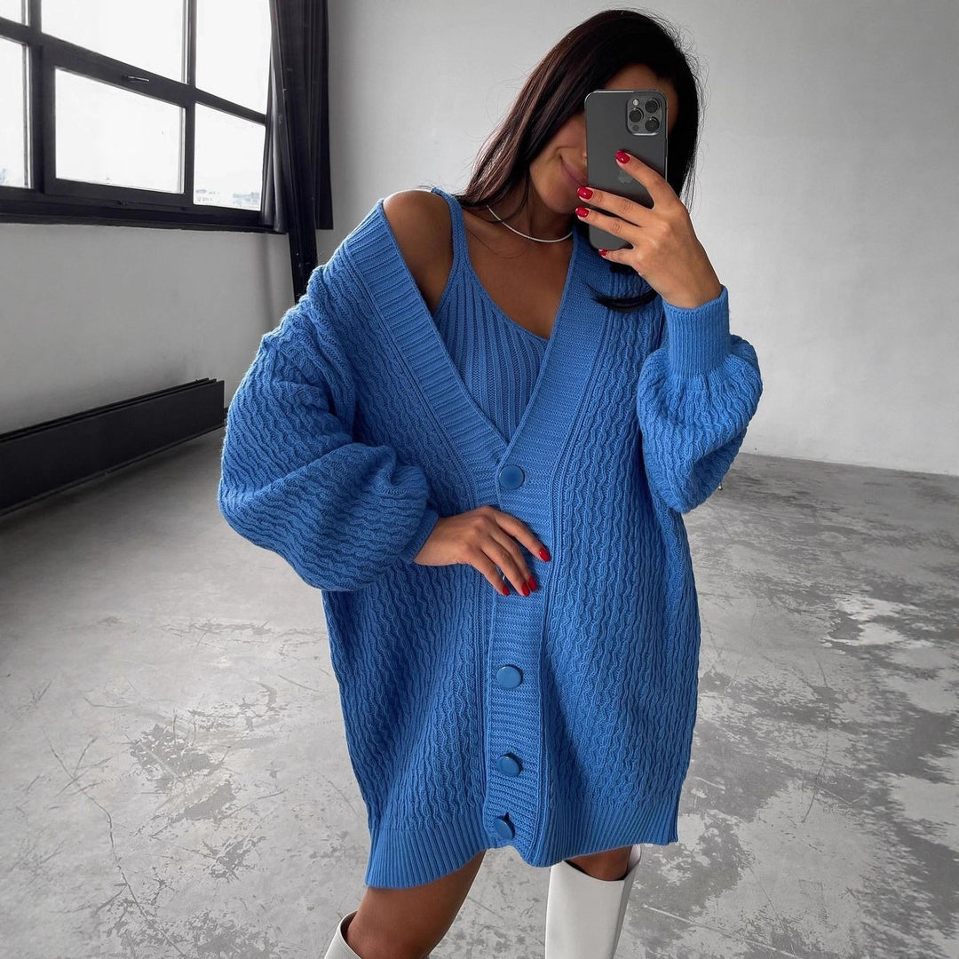 Damen Großer Strickcardigan mit Knopfleiste und Ballonärmeln Drune