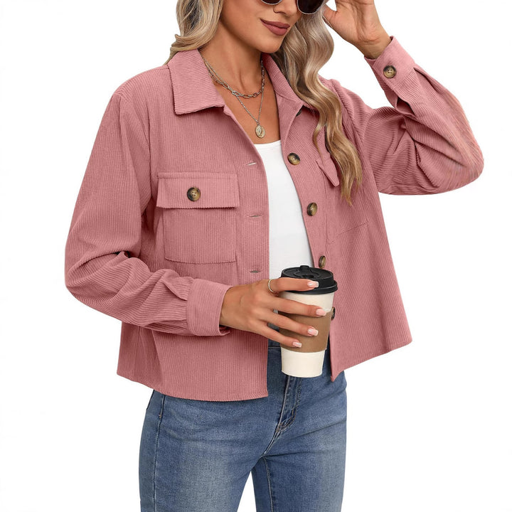 Damen lässige Utility-Jacke mit Knopfverschluss und praktischen Brusttaschen Drune