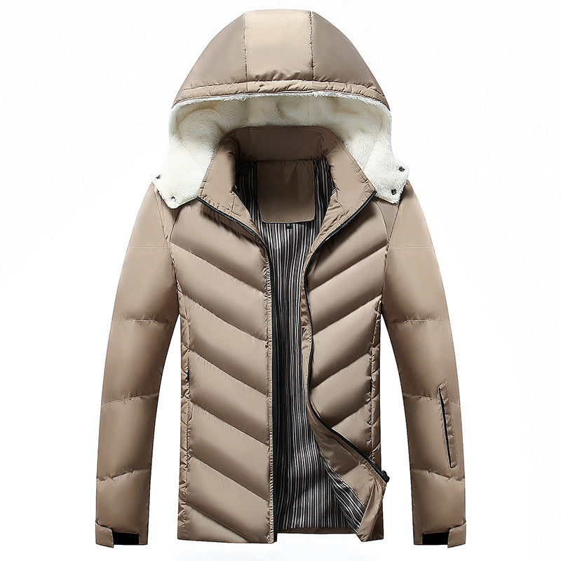 Herren gefütterte Winterjacke mit abnehmbarer Kapuze und hohem Kragen Drune