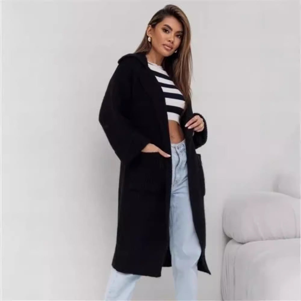 Damen Langstrickjacke mit großem Kragen und praktischen Taschen Drune
