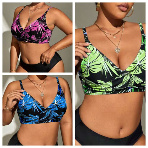 Damen Bikini-Top mit tiefem V-Ausschnitt und floralem Design Drune
