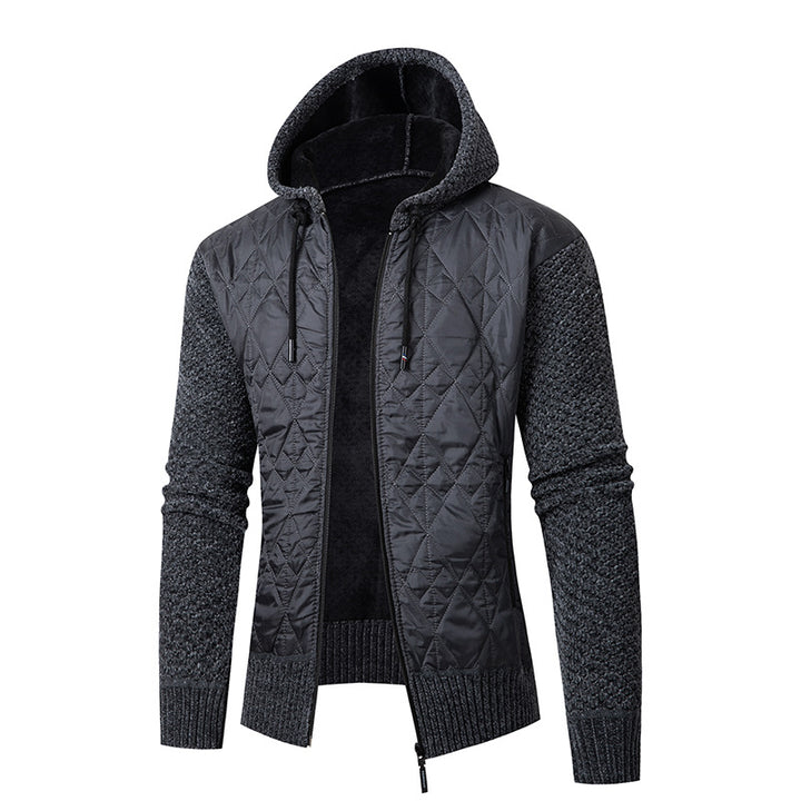Herren nan gesteppte Kapuzenjacke mit wattierter Front, Strickärmeln und Teddyfutter Drune