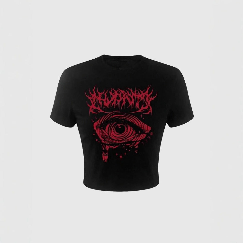 Damen Crop-T-Shirt mit künstlerischem Grafikdesign und auffälligem Statementdruck Drune