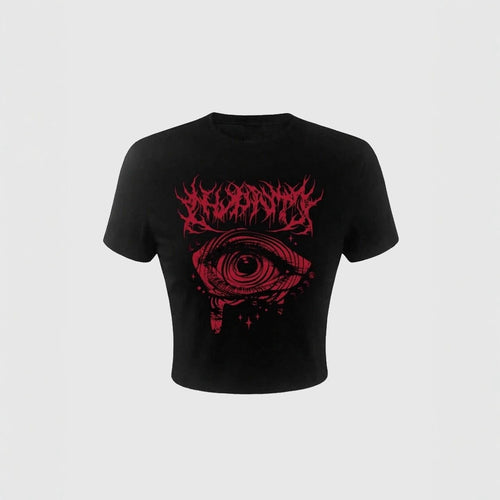 Damen Crop-T-Shirt mit künstlerischem Grafikdesign und auffälligem Statementdruck Drune