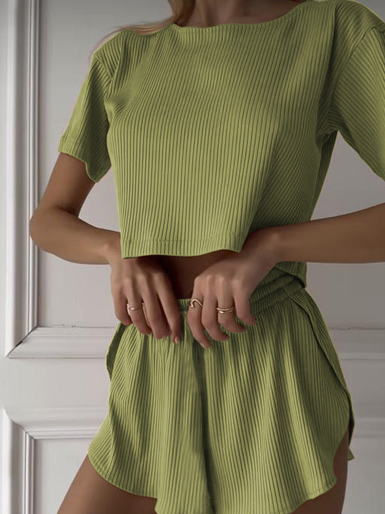 Damen lässiges cropped Oberteil und Shorts Set Drune