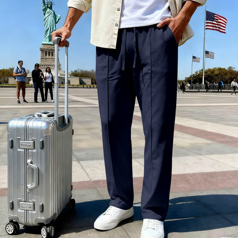 Herren nan elegante Sweathose mit Bügelfalte geradem Bein und Tunnelzug Drune