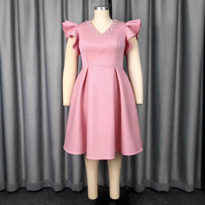 Damen Elegantes Kleid mit funkelndem Strass-Besatz und voluminösen Ärmeln Drune