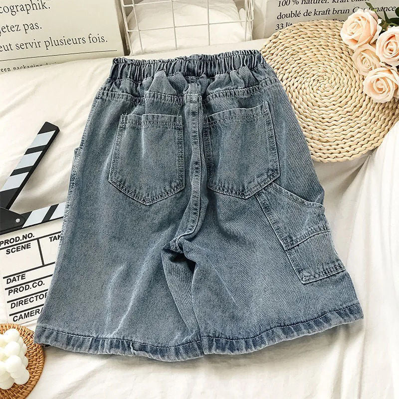 Damen bequeme Denim-Shorts mit elastischem Bund Drune