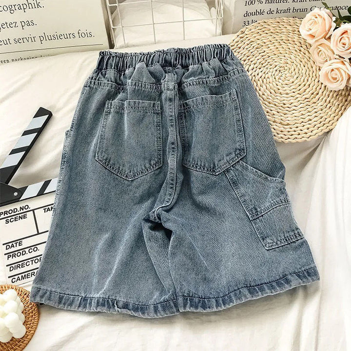 Damen bequeme Denim-Shorts mit elastischem Bund Drune