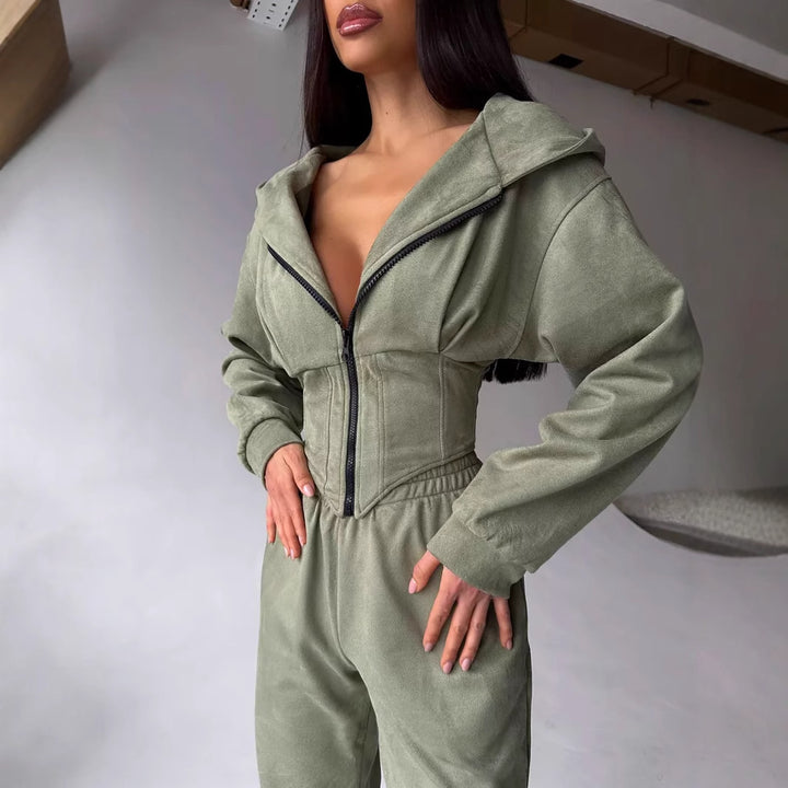 Damen modischer Jumpsuit mit tailliertem Design und innovativem Reißverschluss Drune