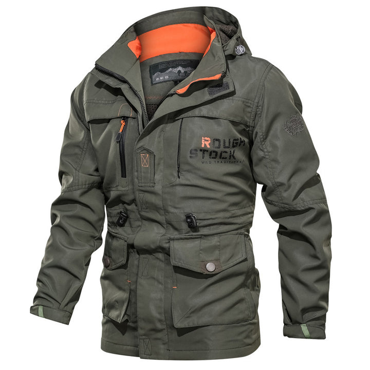 Herren nan robuster Outdoor-Parka mit Kapuze, wasserabweisendem Canvas, verstellbarer Taillierung und multifunktionalen Taschen Drune