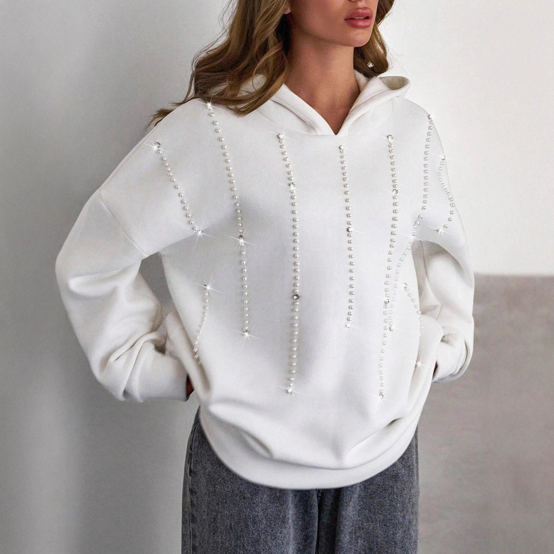 Damen Oversized Kapuzenpullover mit eleganten Perlenakzenten Drune