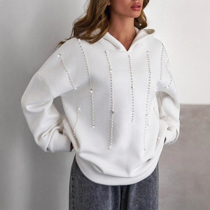 Damen Oversized Kapuzenpullover mit eleganten Perlenakzenten Drune