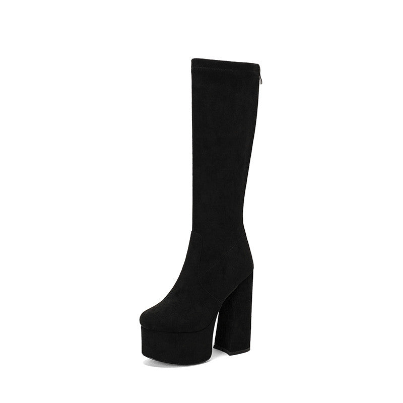 Drune | Stiefel - Kniehoch - Maßgeschneiderte Passform - Wildleder - Klobiger Absatz - Plattform - Reißverschluss hinten