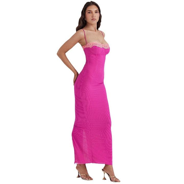 Damen Figurbetontes Maxikleid mit Spitze und raffiniertem Ausschnitt Drune