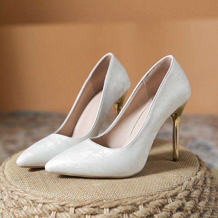 Damen elegante Pumps mit glänzendem Goldabsatz Drune