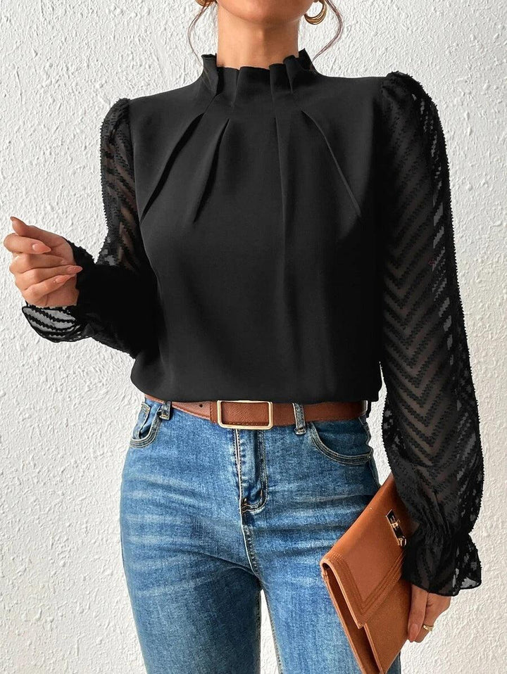 Drune | Bluse mit Plissiertem Kragen und Transparenten Ärmeln Stilvoll und Feminin