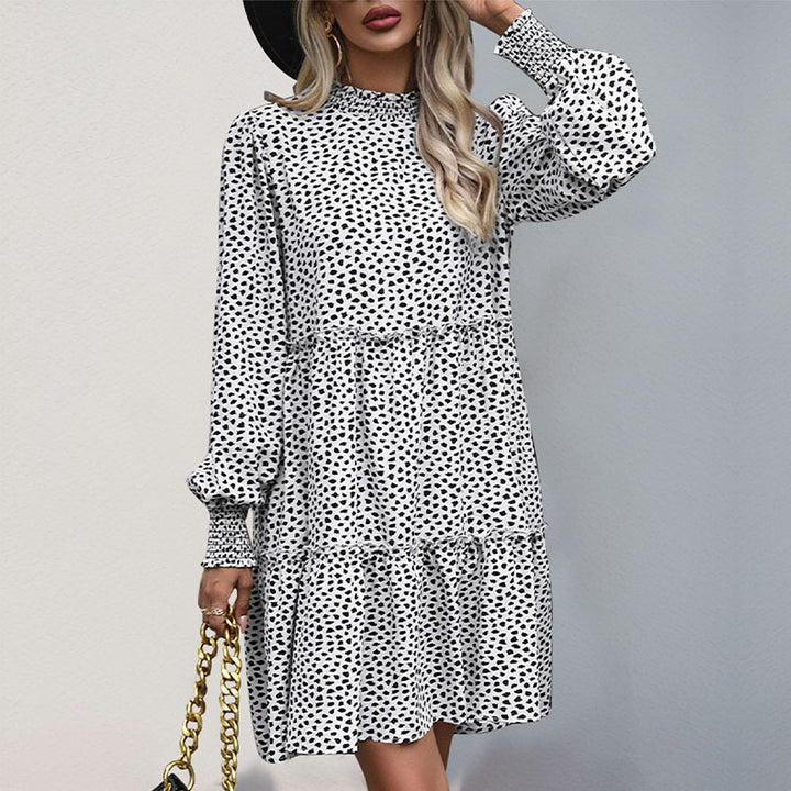 Damen verspieltes Midi-Kleid mit Rüschendetails und langem Arm Drune