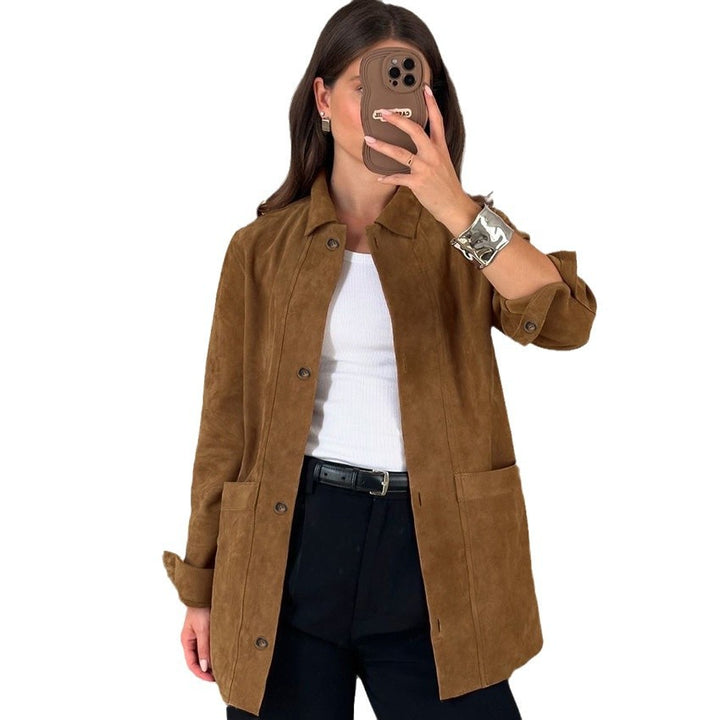 Damen Modischer Wildlederblazer mit praktischen Taschen Drune
