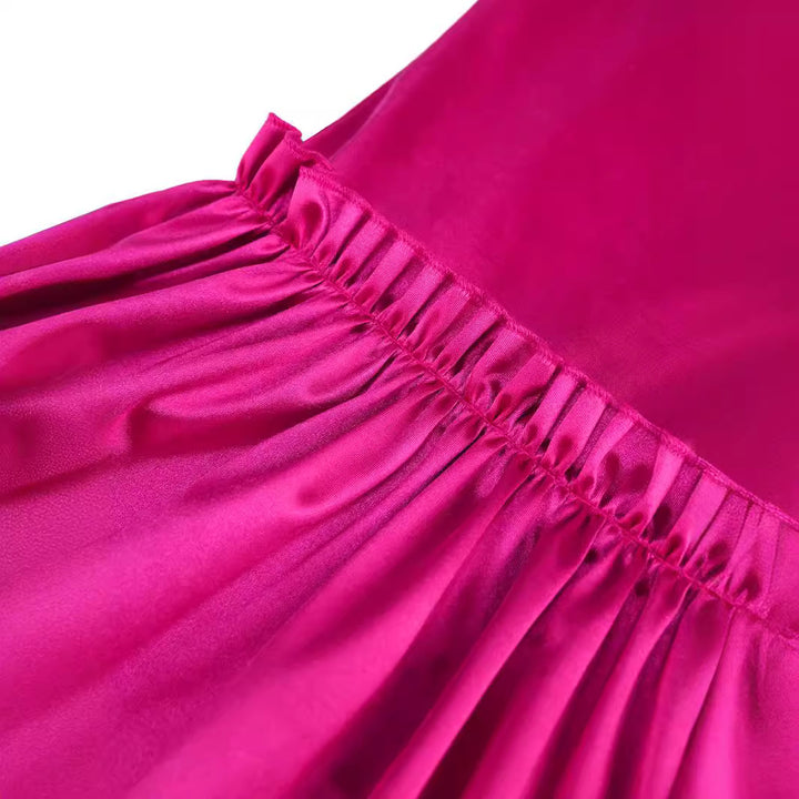 Damen elegante Hose mit voluminösen Rüschen und Satin-Details Drune