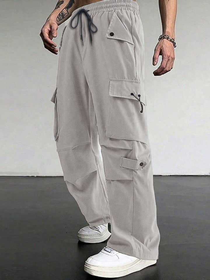 Herren nan baggy Cargohose mit utilitarischen Klapptaschen, Kordelzugbund und verstärkten Nähten Drune