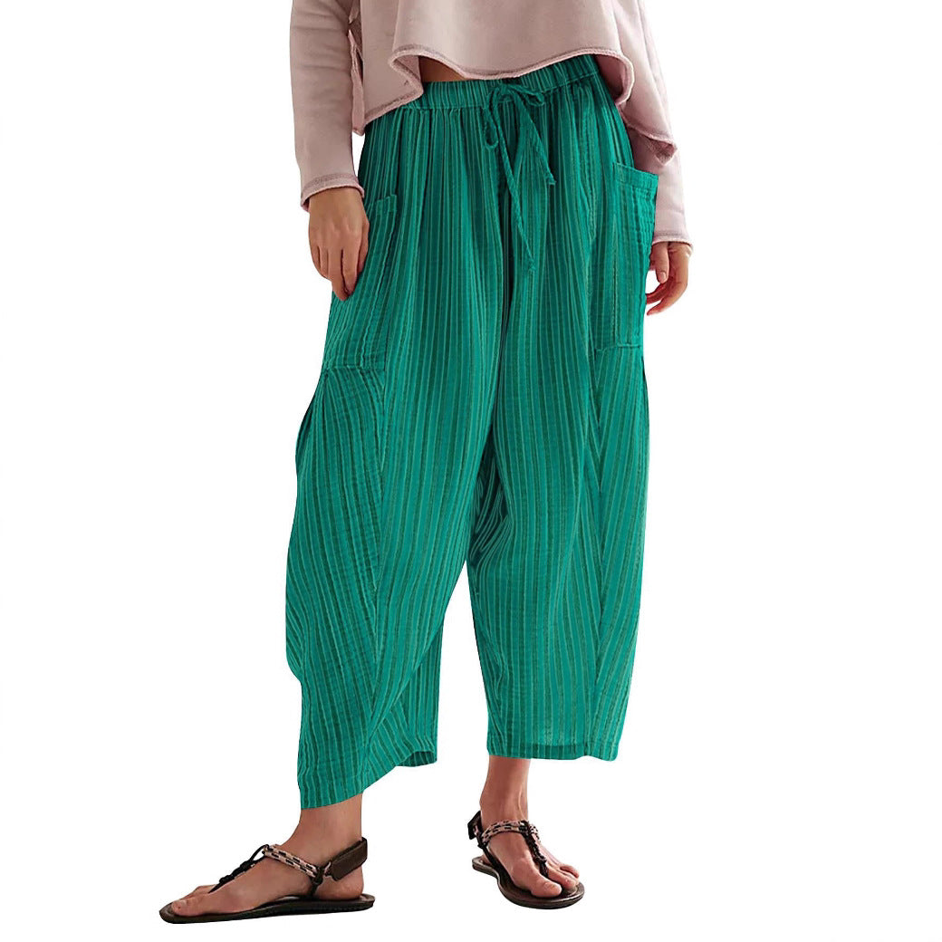 Damen lässige Weite Sommer-Hose mit elastischem Bund und praktischen Taschen Drune